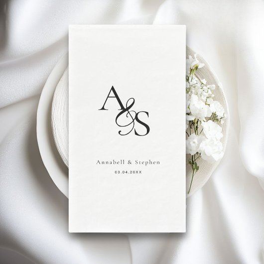 Elegant, Klassiek, Monogram, Wit, Trouwen Servet