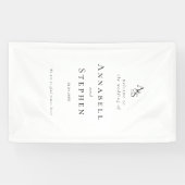 Elegant Klassiek Monogram Wit-Zwart Bruiloft Spandoek (Horizontaal)
