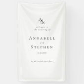Elegant Klassiek Monogram Wit-Zwart Bruiloft Spandoek (Verticaal)