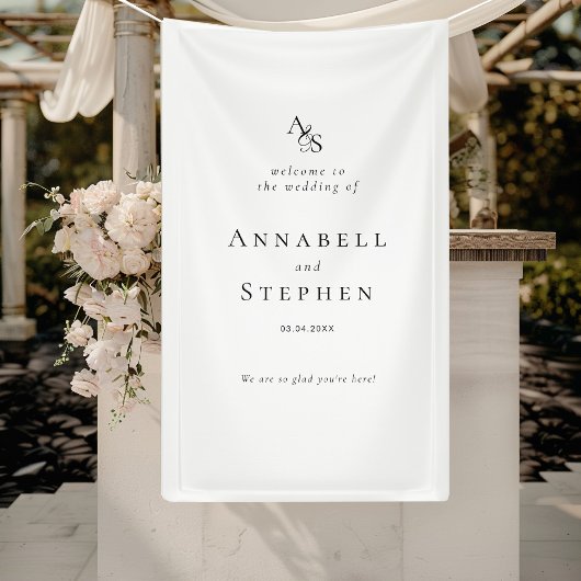 Elegant Klassiek Monogram Wit-Zwart Bruiloft Spandoek