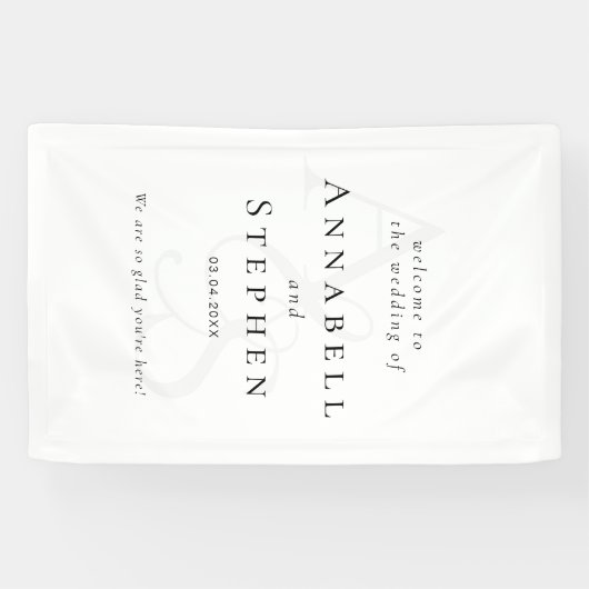 Elegant, Klassiek, Monogram, Wit-Zwart, Huwelijk Spandoek (Horizontaal)