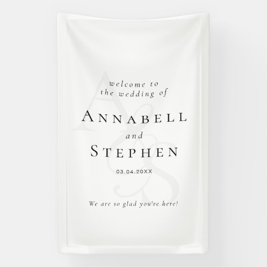 Elegant, Klassiek, Monogram, Wit-Zwart, Huwelijk Spandoek (Verticaal)