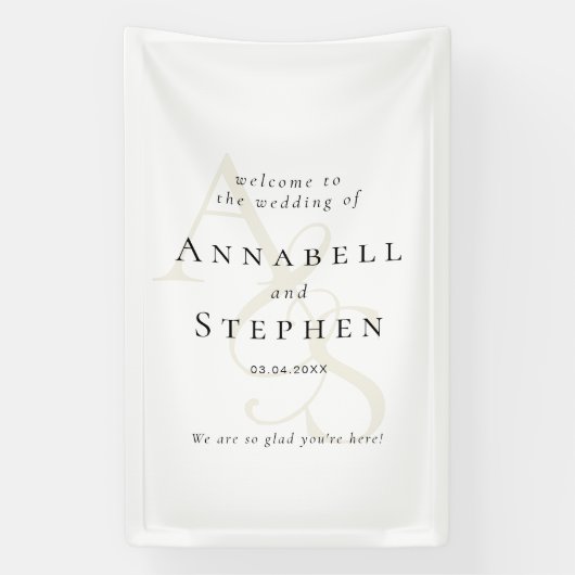 Elegant, Klassiek, Monogram, Witte bruiloft Spandoek (Verticaal)