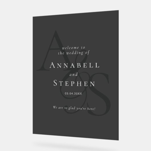 Elegant, Klassiek, Monogram, Zwart, Bruiloft Acryl Bord (Hoek)