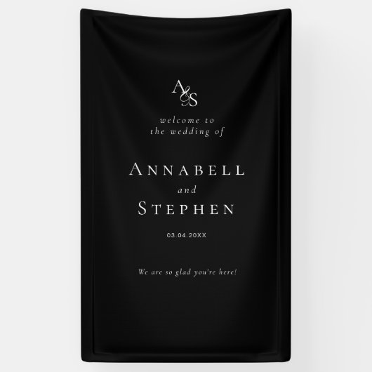 Elegant, Klassiek, Monogram, Zwart, Bruiloft Spandoek (Verticaal)