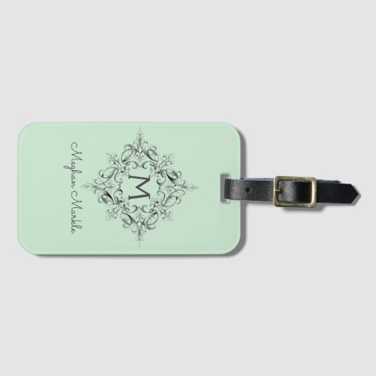 Elegant klassiek pastel met monogram bagagelabel (Voorkant (horizontaal))
