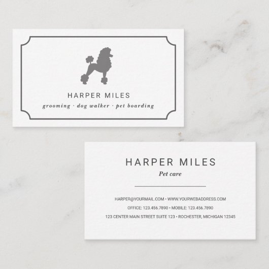 Elegant klassiek poodle hond visitekaartje (Voorkant / Achterkant)