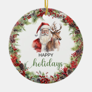 Elegant klassiek rood en groen Santa rendier Keramisch Ornament