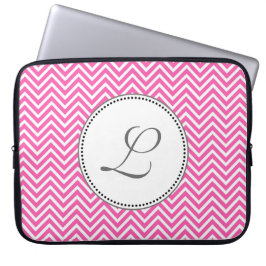 Elegant, klassiek roze en witte chevron zigzag laptop sleeve