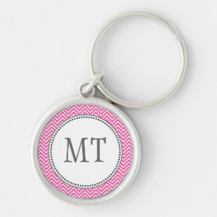 Elegant, klassiek roze en witte chevron zigzag sleutelhanger