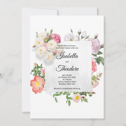 Elegant klassiek roze lijst van witte bloem Weddin Kaart (Voorkant)