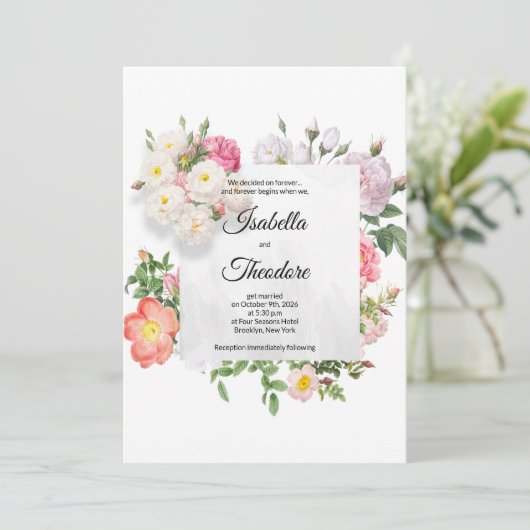 Elegant klassiek roze lijst van witte bloem Weddin Kaart (Staand voorkant)