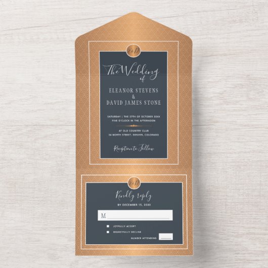 Elegant klassiek rubberen goudbruiloft all in one uitnodiging (Binnen)