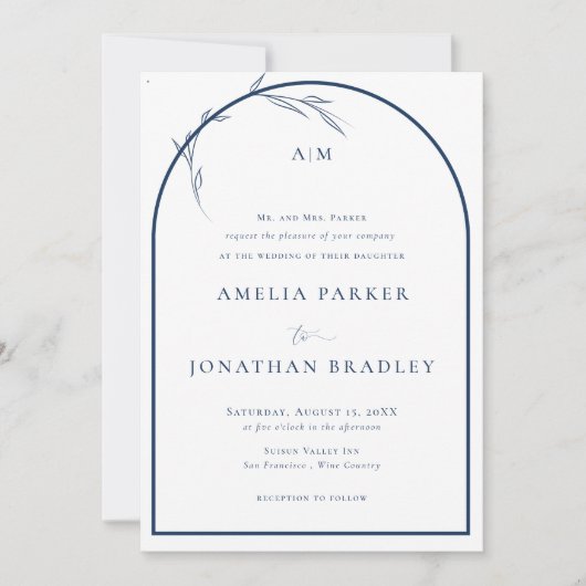 Elegant klassiek script blauw | formele bruiloft kaart (Voorkant)