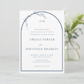 Elegant klassiek script blauw | formele bruiloft kaart (Staand voorkant)