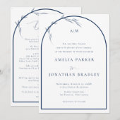 Elegant klassiek script blauw | formele bruiloft kaart (Voorkant / Achterkant)