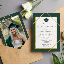Elegant klassiek script goud groen afstudeerfeest kaart