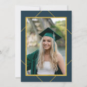 Elegant klassiek script goud navy afstudeerfeest kaart (Achterkant)