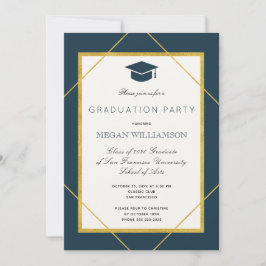 Elegant klassiek script goud navy afstudeerfeest kaart
