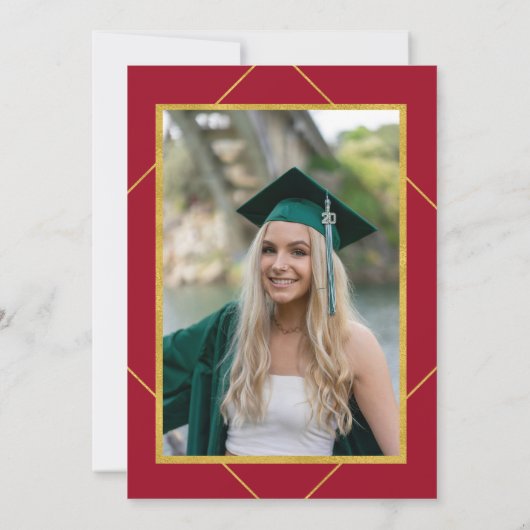 Elegant klassiek script goud rood afstudeerfeest kaart (Achterkant)