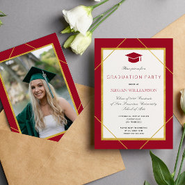 Elegant klassiek script goud rood afstudeerfeest kaart
