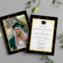 Elegant klassiek script goud zwart afstudeerfeest kaart