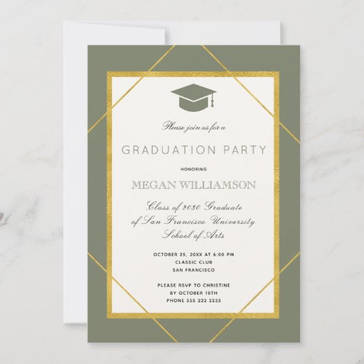 Elegant klassiek script gouden salie graduatie par kaart (Voorkant)