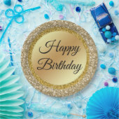 Elegant klassiek script Happy Birthday, gouden gli Papieren Bordje (Feest)