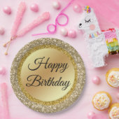 Elegant klassiek script Happy Birthday, gouden gli Papieren Bordje (Feest)