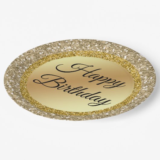 Elegant klassiek script Happy Birthday, gouden gli Papieren Bordje (Gekanteld)