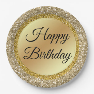 Elegant klassiek script Happy Birthday, gouden gli Papieren Bordje