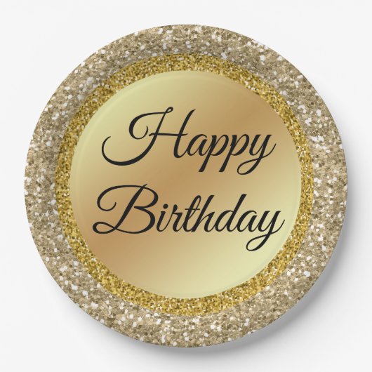 Elegant klassiek script Happy Birthday, gouden gli Papieren Bordje (Voorkant)