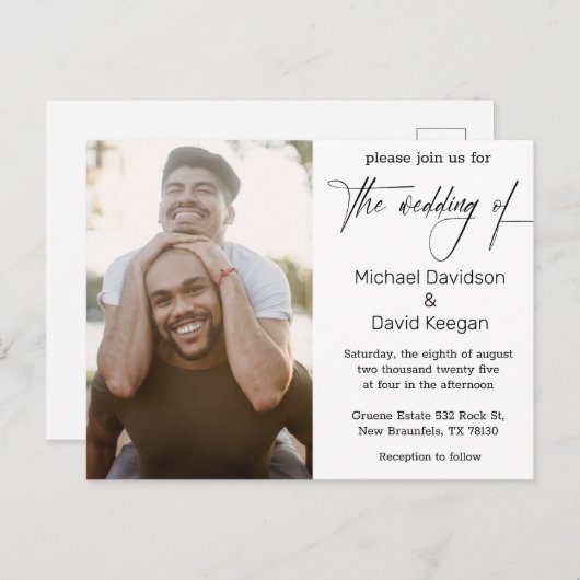 elegant klassiek script homopotfoto van homohuweli uitnodiging briefkaart (Voorkant / Achterkant)
