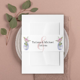 Elegant klassiek script Minimale roze bloemenbruil Uitnodigingen Wikkel