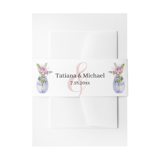 Elegant klassiek script Minimale roze bloemenbruil Uitnodigingen Wikkel (Voorkant Voorbeeld)