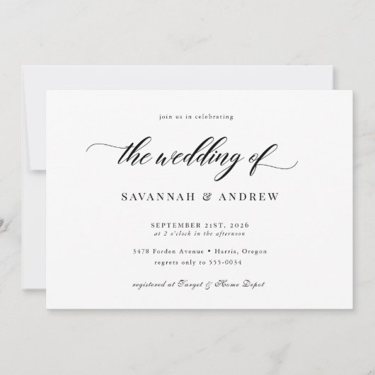 Elegant klassiek script Simple Wedding Kaart (Voorkant)
