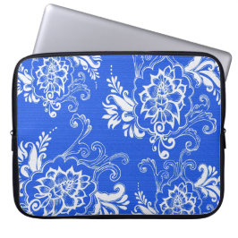 elegant, klassiek, stijlvol blauw en wit bloemmoti laptop sleeve