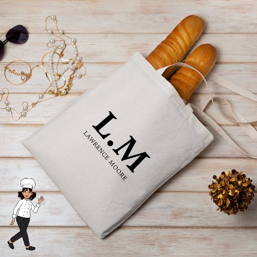 Elegant Klassiek Typo Naam Chef Monogram Tote Bag