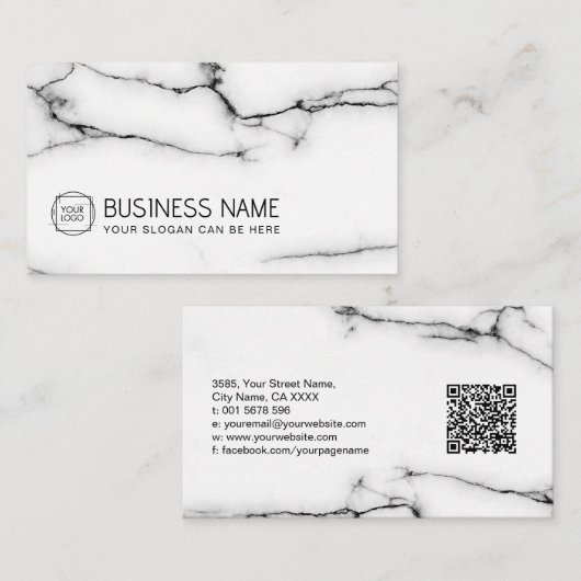 Elegant klassiek wit marmer visitekaartje (Voorkant / Achterkant)