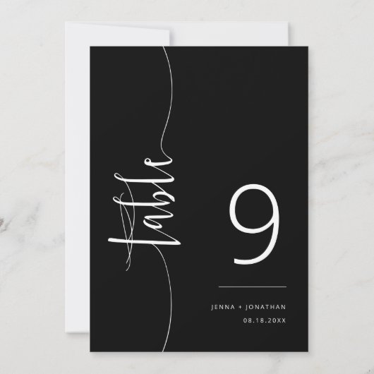 Elegant klassiek zwart script bruiloft tafel numme kaart (Achterkant)