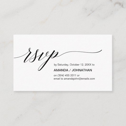 Elegant Klassiek, Zwart Script, Partij RSVP Informatiekaartje (Voorkant)