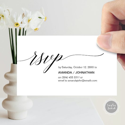 Elegant Klassiek, Zwart Script, Partij RSVP Informatiekaartje