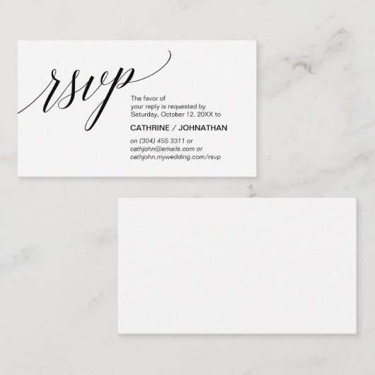 Elegant klassiek, zwart script, RSVP Informatiekaartje (Voorkant / Achterkant)