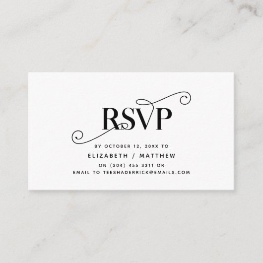 Elegant klassiek, zwart script, RSVP reageren Informatiekaartje (Voorkant)