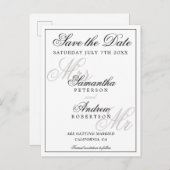 Elegant klassiek zwart wit script bewaar de datum aankondigingskaart (Voorkant / Achterkant)