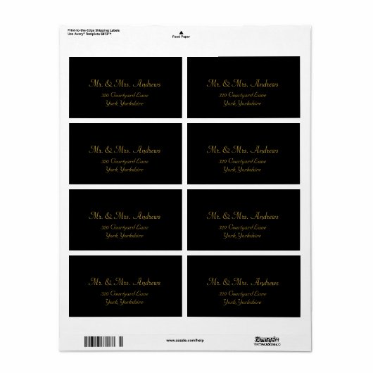 Elegant klassiek zwart-witlabel en gouden label vo (Full Sheet)