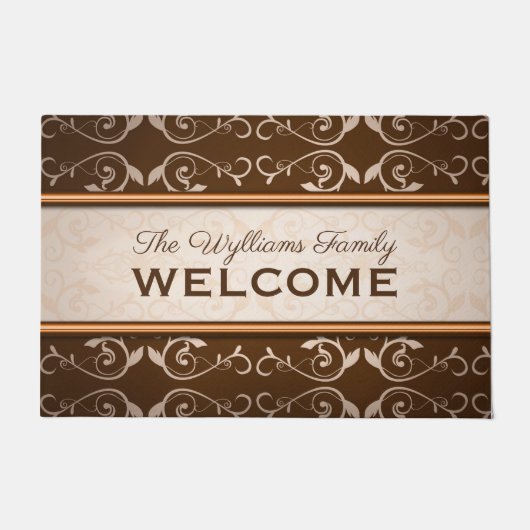 Elegant klassiekaal bloemig bruin beige monogram deurmat (Voorkant)