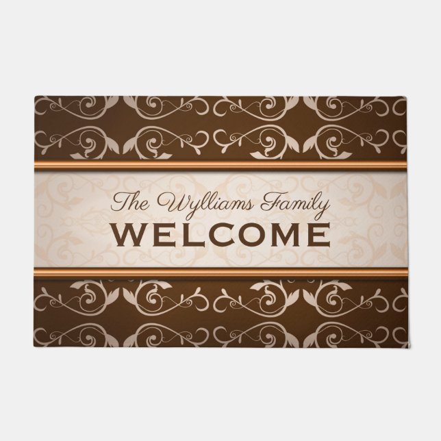 Elegant klassiekaal bloemig bruin beige monogram deurmat (Voorkant)