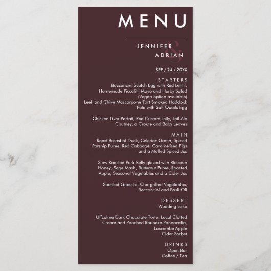 Elegant klassieke bruiloft menu (Achterkant)