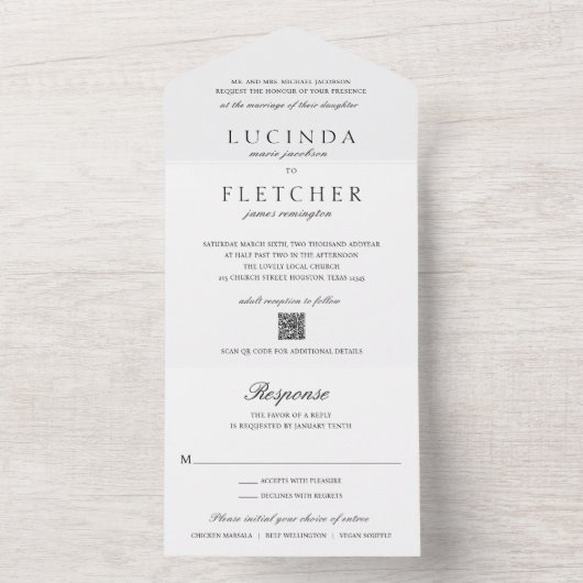 Elegant klassieke formele QR-code bruiloft All In One Uitnodiging (Binnen)